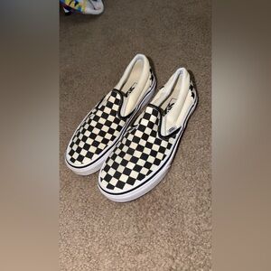 Vans Black and Cream Checkerboard Slip-Ons